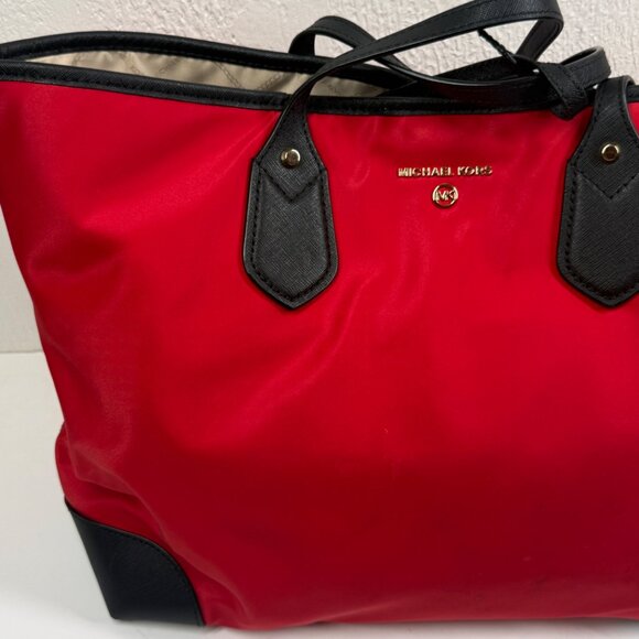 Michael Kors Eva Top Zip Tote Red Nylon Black Trim with Pouch & Snap Closure - Picture 2 of 10